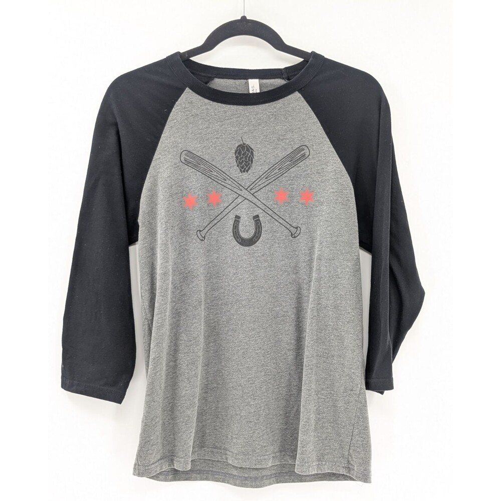 Lucky Door Chicago Baseball Gray 3/4 Sleeve T-Shirt Bats Hops Horseshoe Medium